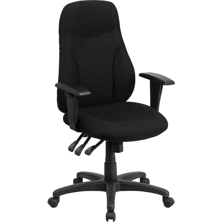 High Back Black Fabric Multifunction Swivel Task Office Chair. Picture 1