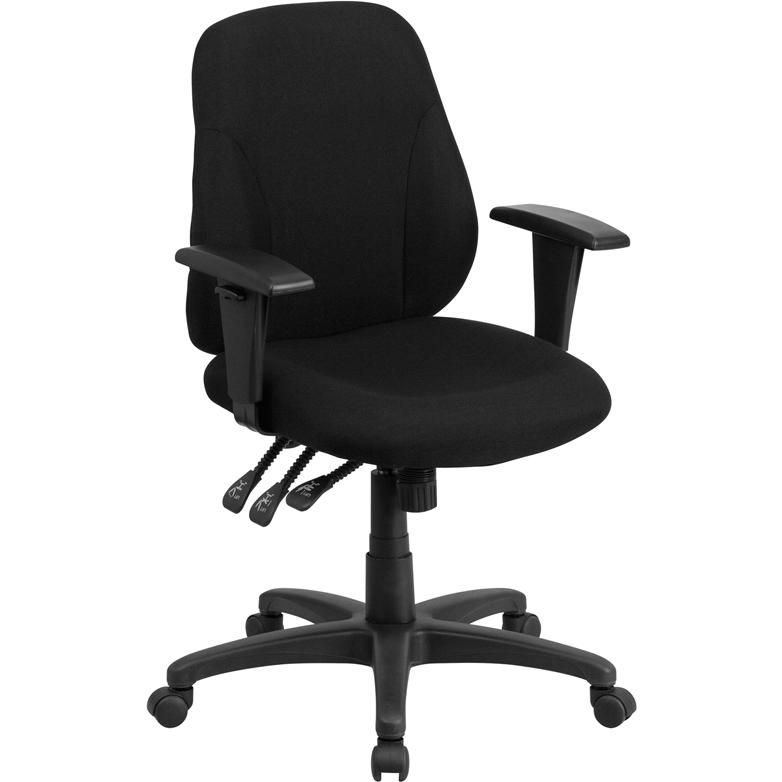 Mid-Back Black- Fabric Multifunction Swivel Ergonomic Task Office Chair with Adjustable Arms. Picture 1