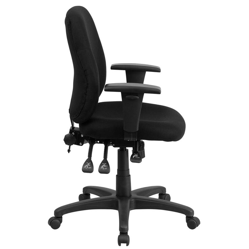 Mid-Back Black- Fabric Multifunction Swivel Ergonomic Task Office Chair with Adjustable Arms. Picture 2