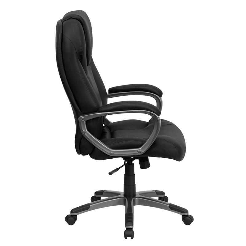 High Back Black LeatherSoft Executive Swivel Office Chair with Titanium Nylon Base and Arms. Picture 2
