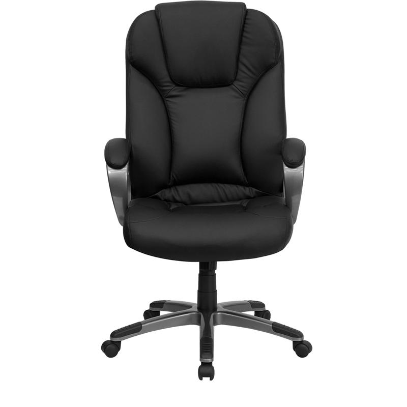 High Back Black LeatherSoft Executive Swivel Office Chair with Titanium Nylon Base and Arms. Picture 4