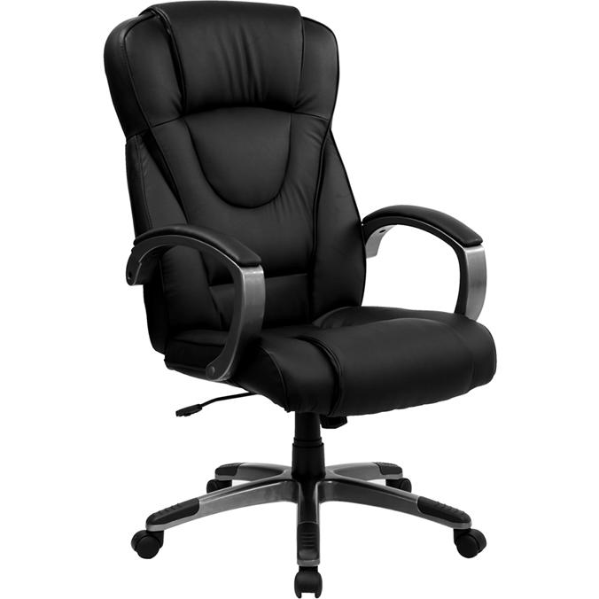 High Back Black LeatherSoft Executive Swivel Office Chair with Titanium Nylon Base and Loop Arms. Picture 1