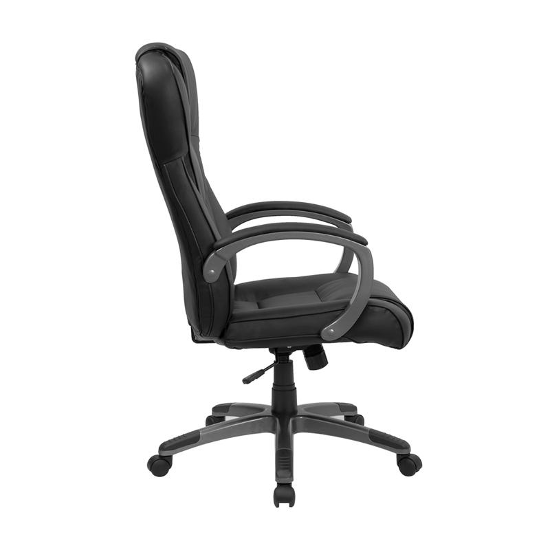 High Back Black LeatherSoft Executive Swivel Office Chair with Titanium Nylon Base and Loop Arms. Picture 2