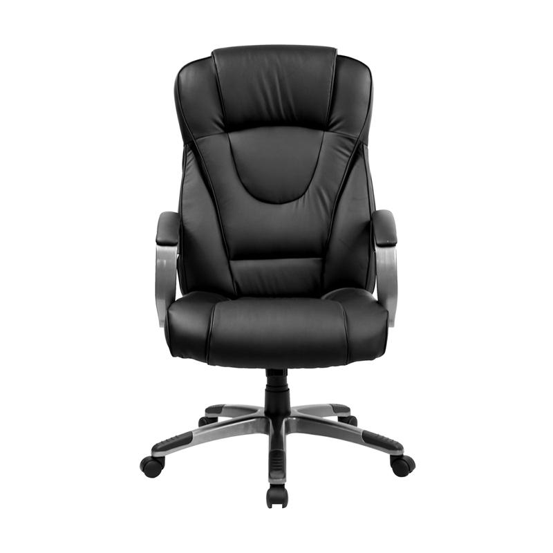 High Back Black LeatherSoft Executive Swivel Office Chair with Titanium Nylon Base and Loop Arms. Picture 4