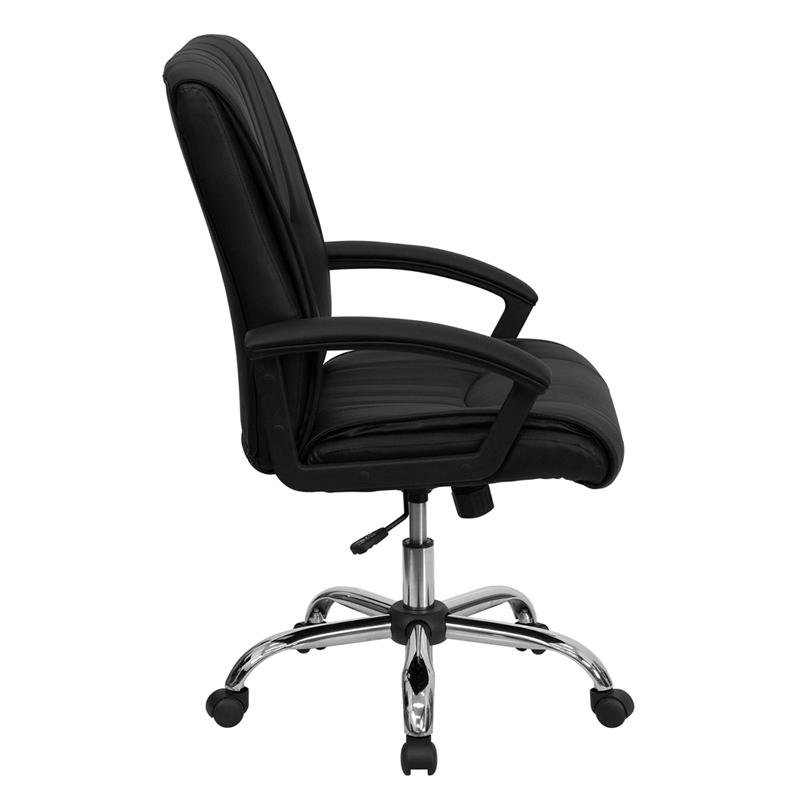 Mid-Back Black LeatherSoft Swivel Manager's Office Chair with Arms. Picture 2