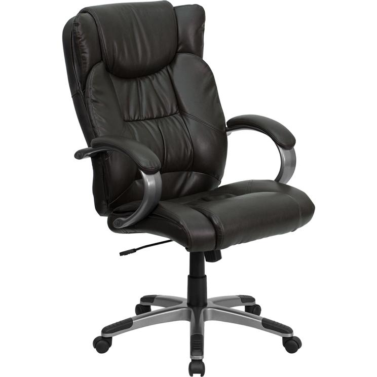 High Back Espresso Brown LeatherSoft Executive Swivel Office Chair with Titanium Nylon Base and Loop Arms. Picture 1