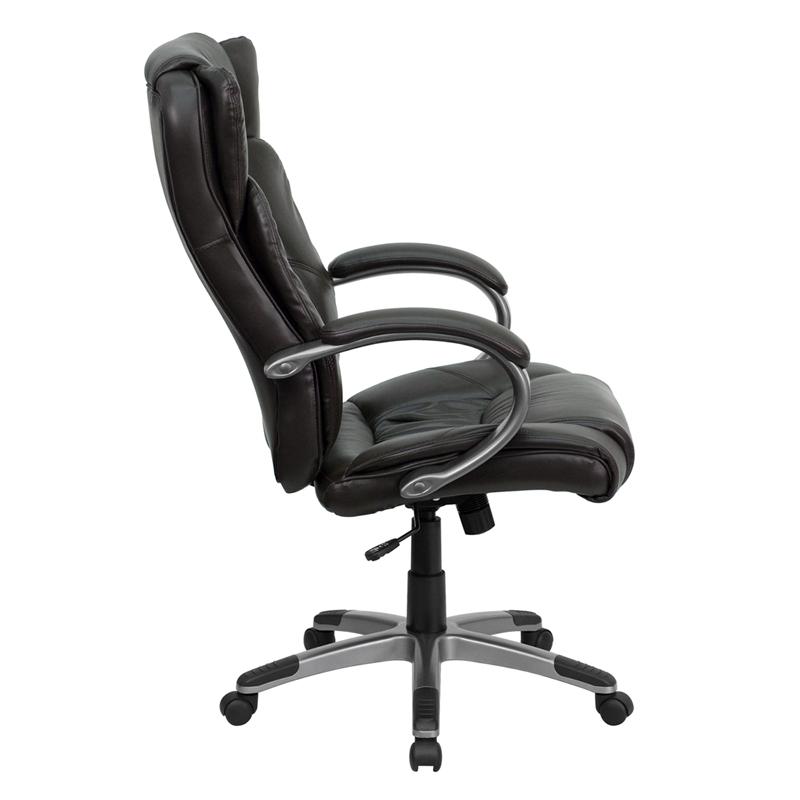 High Back Espresso Brown LeatherSoft Executive Swivel Office Chair with Titanium Nylon Base and Loop Arms. Picture 2