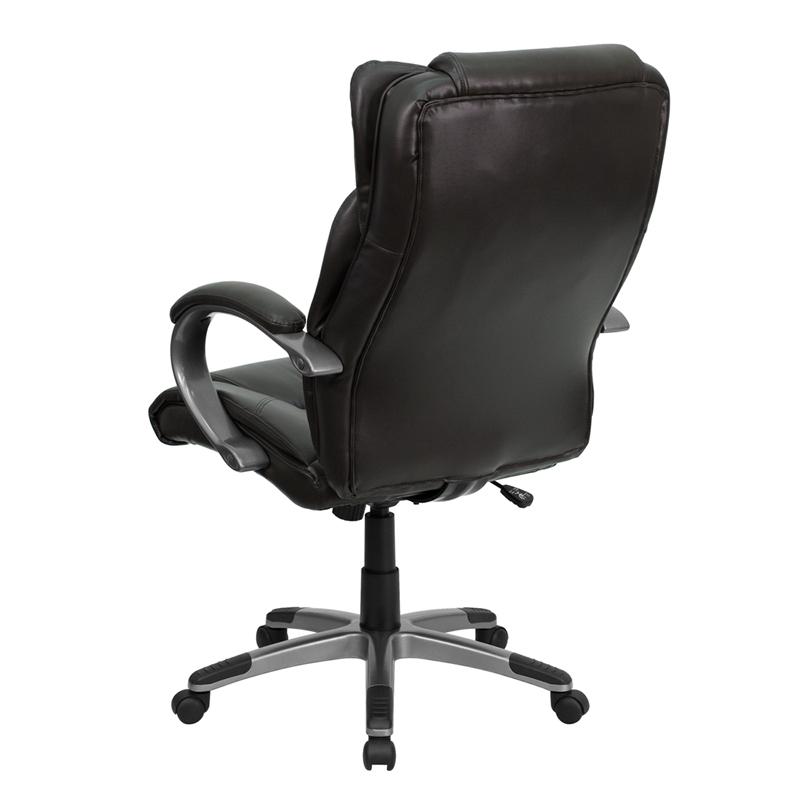 High Back Espresso Brown LeatherSoft Executive Swivel Office Chair with Titanium Nylon Base and Loop Arms. Picture 3
