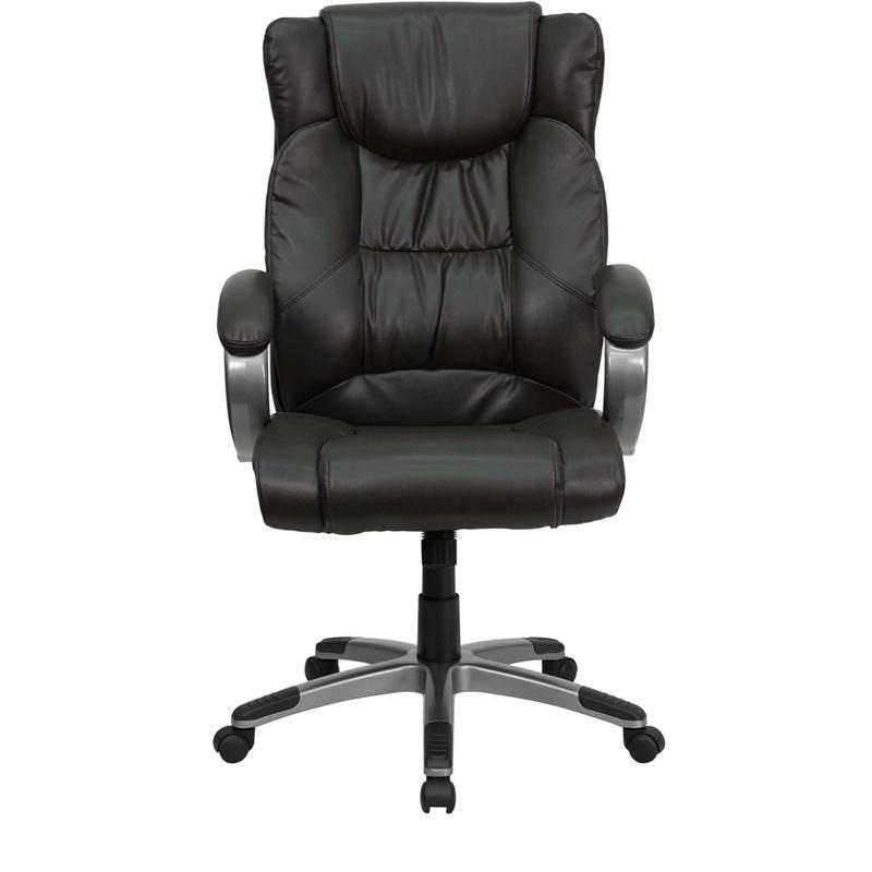 High Back Espresso Brown LeatherSoft Executive Swivel Office Chair with Titanium Nylon Base and Loop Arms. Picture 4