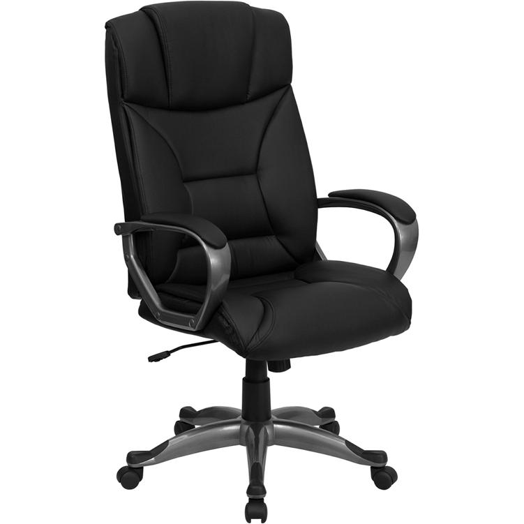 High Back Black LeatherSoft Executive Swivel Office Chair with Arms. Picture 1