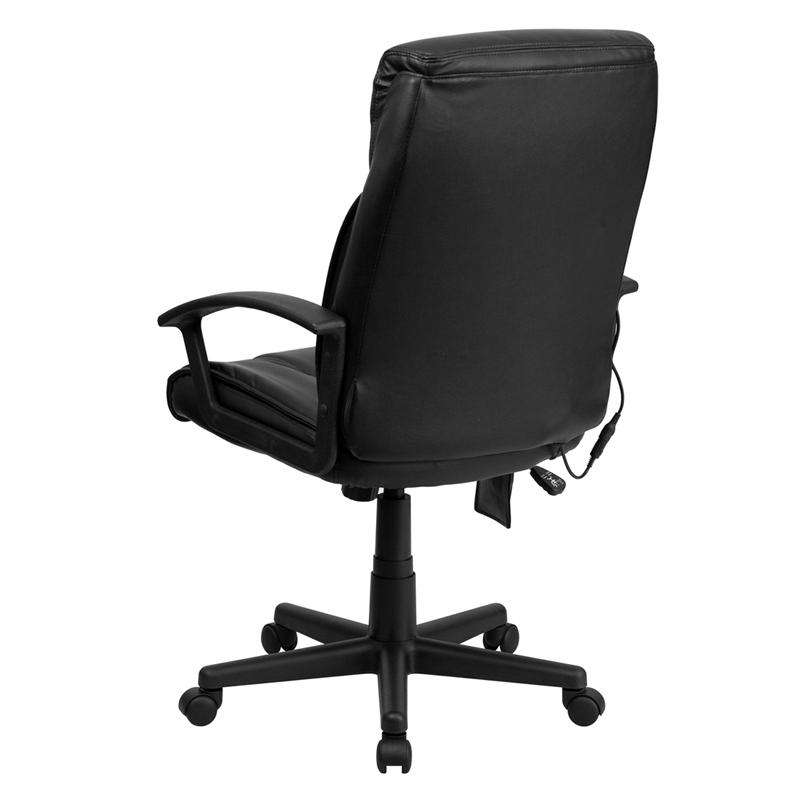 High Back Ergonomic Massaging Black LeatherSoft Executive Swivel Office Chair with Side Remote Pocket and Arms. Picture 3