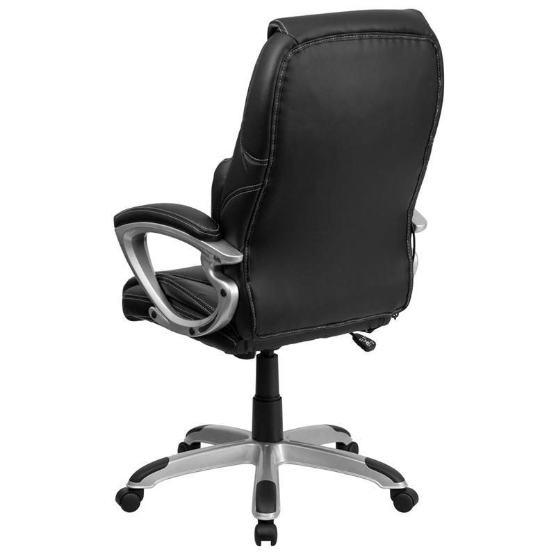High Back Ergonomic Massaging Black LeatherSoft Executive Swivel Office Chair with Silver Base and Arms. Picture 3