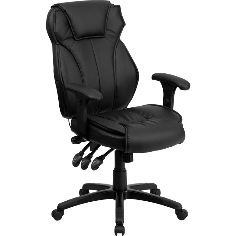 High Back Black LeatherSoft Multifunction Executive Swivel Ergonomic Office Chair with Lumbar Support Knob with Arms. The main picture.