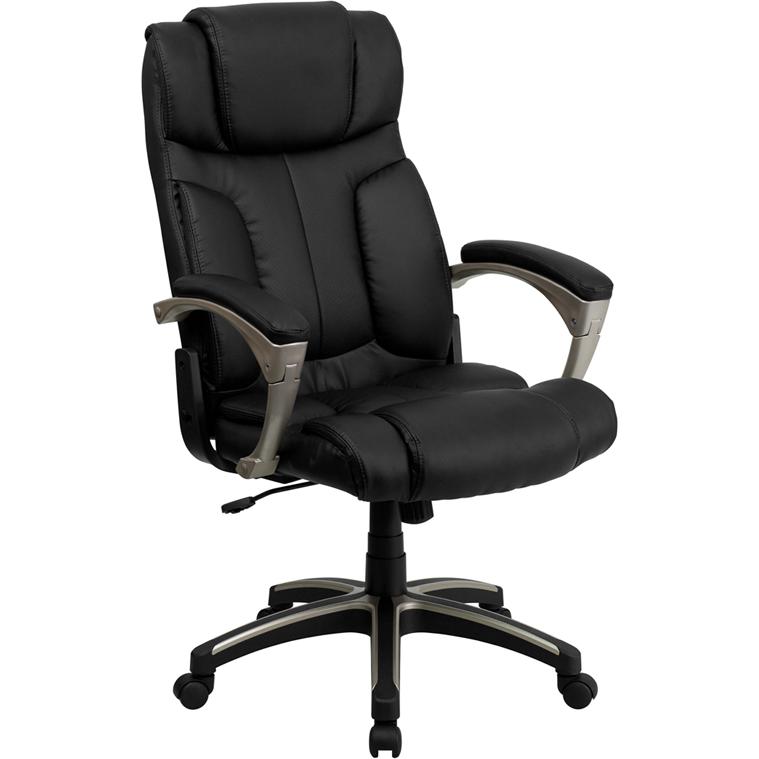 High Back Folding Black LeatherSoft Executive Swivel Office Chair with Arms. Picture 1