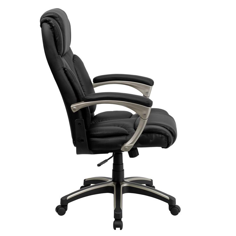 High Back Folding Black LeatherSoft Executive Swivel Office Chair with Arms. Picture 2