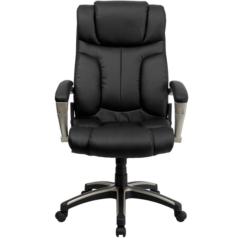 High Back Folding Black LeatherSoft Executive Swivel Office Chair with Arms. Picture 4