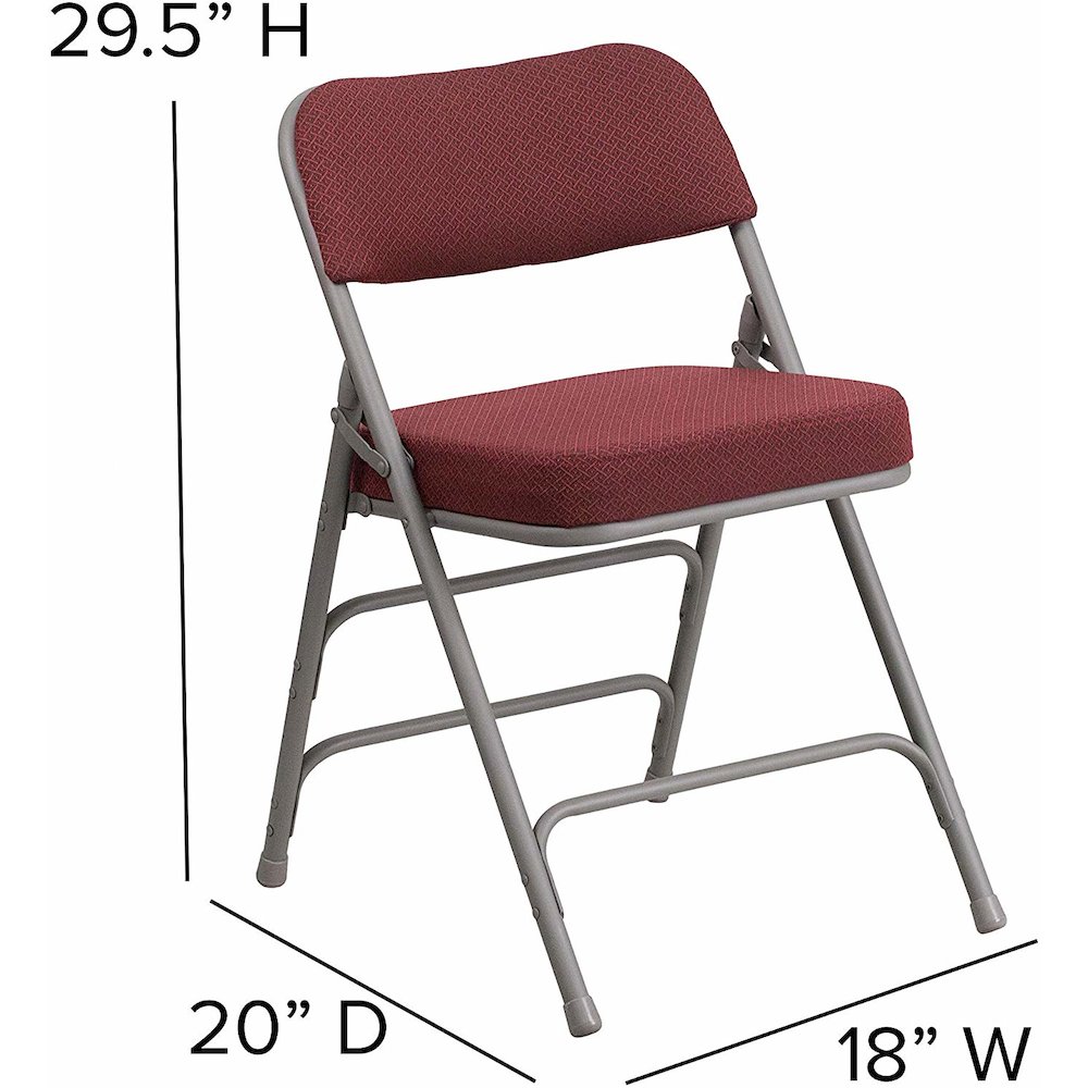 HERCULES Series Premium Curved Triple Braced & Double Hinged Burgundy Fabric Metal Folding Chair pack of 4. Picture 7