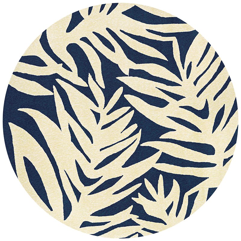 Palms Area Rug, Navy ,Round, 7'10" x 7'10". Picture 1