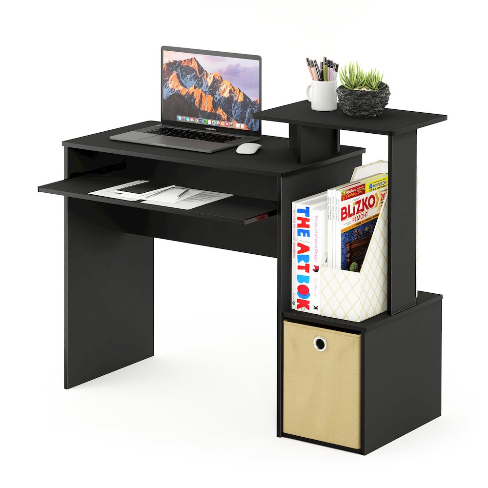 Econ Multipurpose Home Office Computer Writing Desk w/Bin, Black/Brown. Picture 2