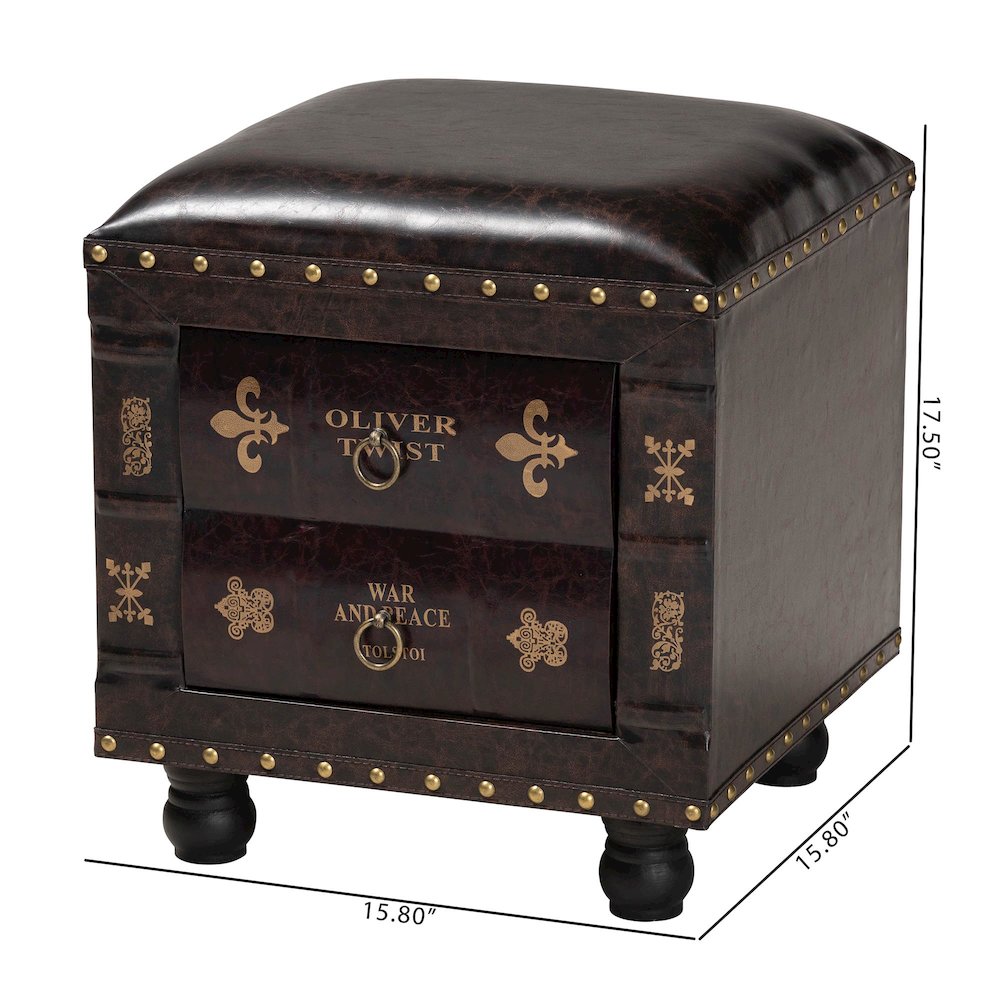 Leather Upholstered Wood Storage Ottoman. Picture 6