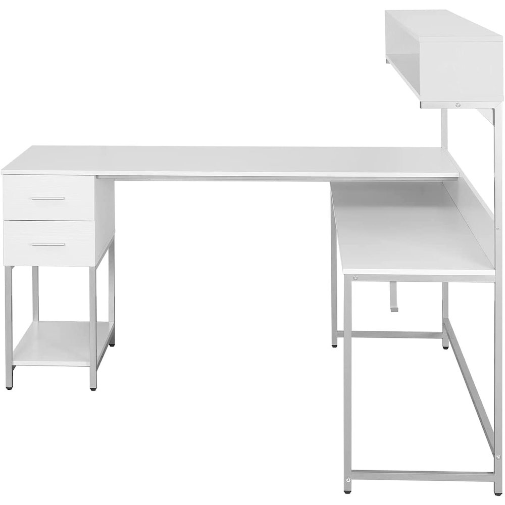 Techni Mobili L-Shape Desk with Hutch and Storage, White. Picture 2