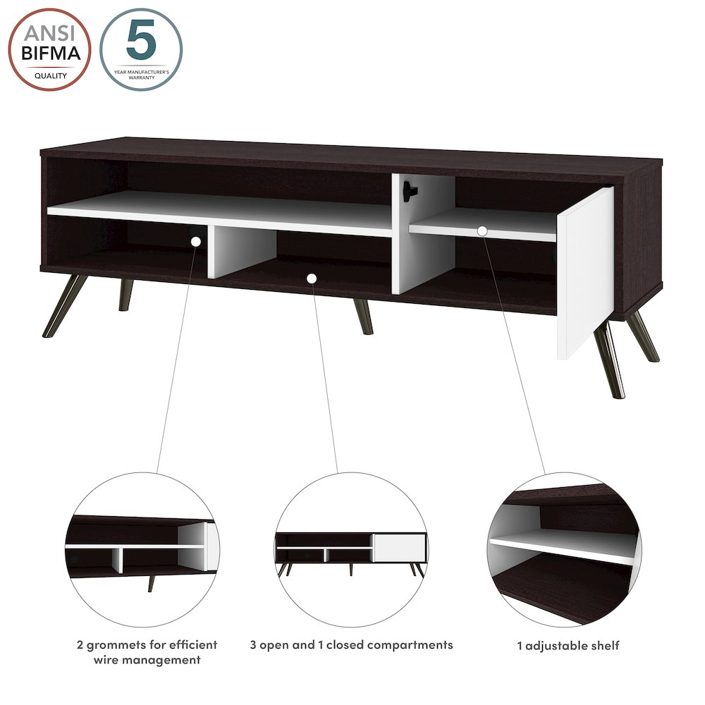 Bestar Krom 54W TV Stand with Metal Legs for 60 inch TV in espresso oak & pure white. Picture 8