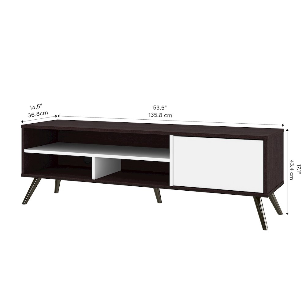 Bestar Krom 54W TV Stand with Metal Legs for 60 inch TV in espresso oak & pure white. Picture 9
