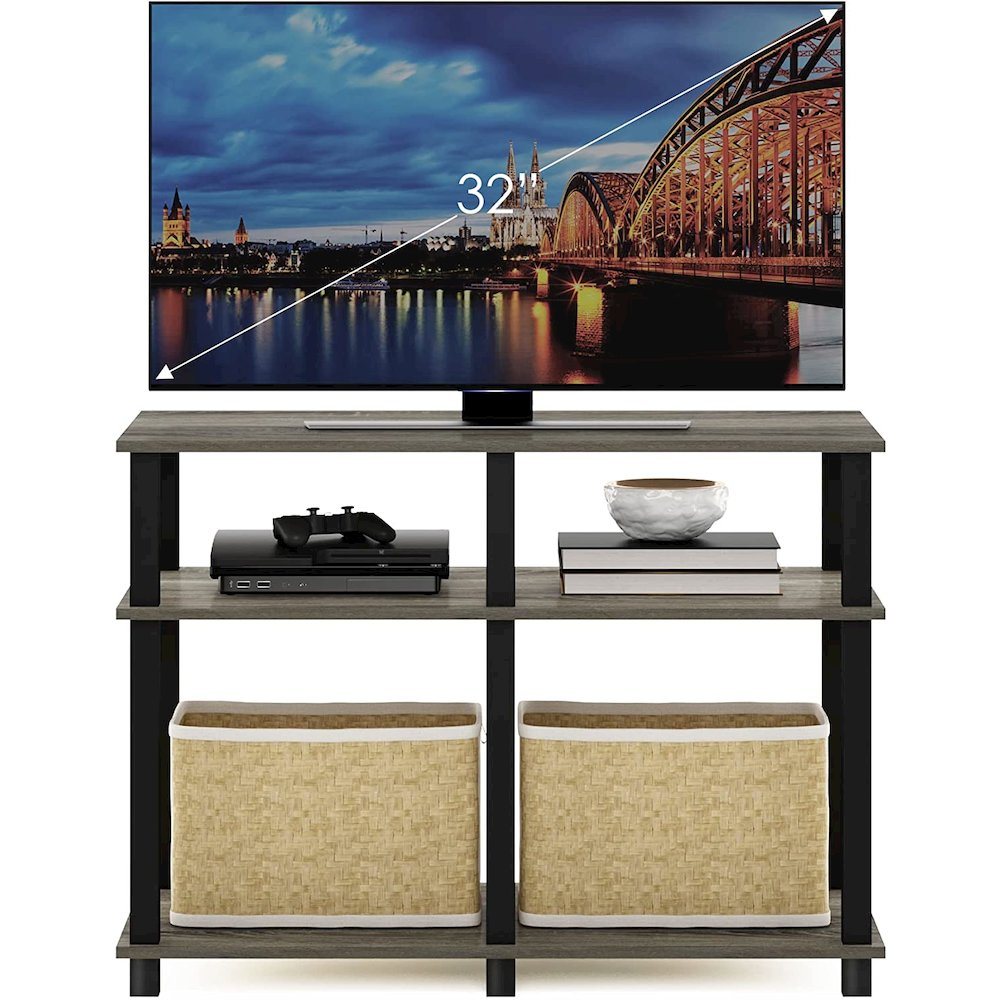 Furinno Romain Turn-N-Tube TV Stand for TV up to 40 Inch, French Oak/Black. Picture 4