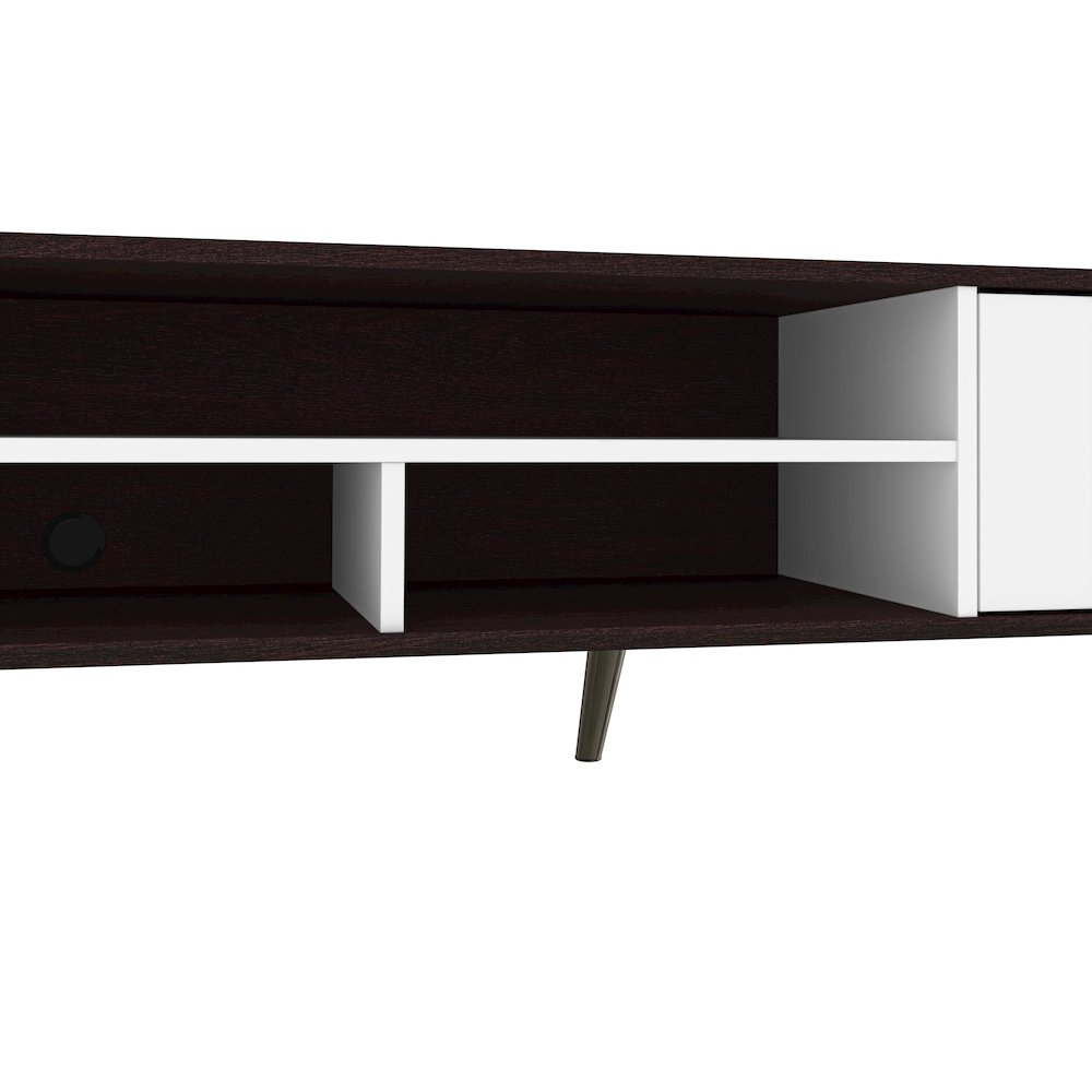 Bestar Krom 54W TV Stand with Metal Legs for 60 inch TV in espresso oak & pure white. Picture 11