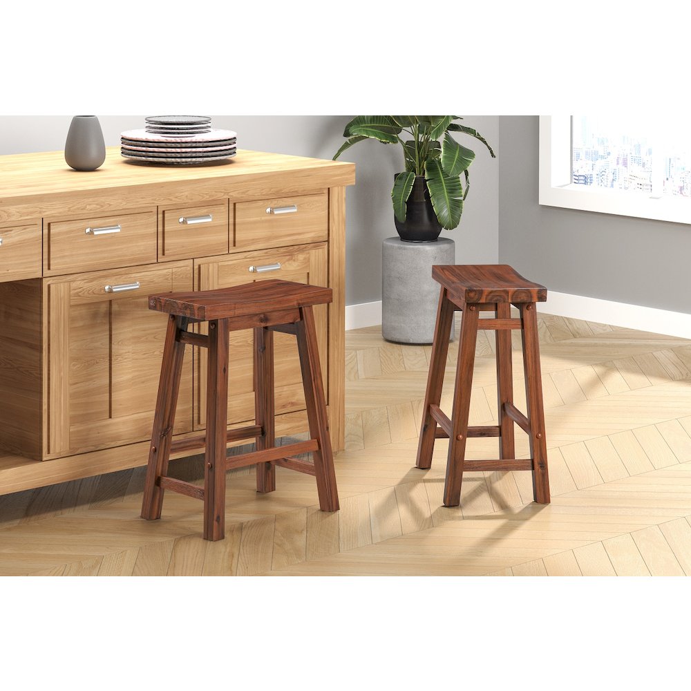 Sonoma Backless Saddle Counter Stools - Chestnut Wire-Brush - Set of 2. Picture 8