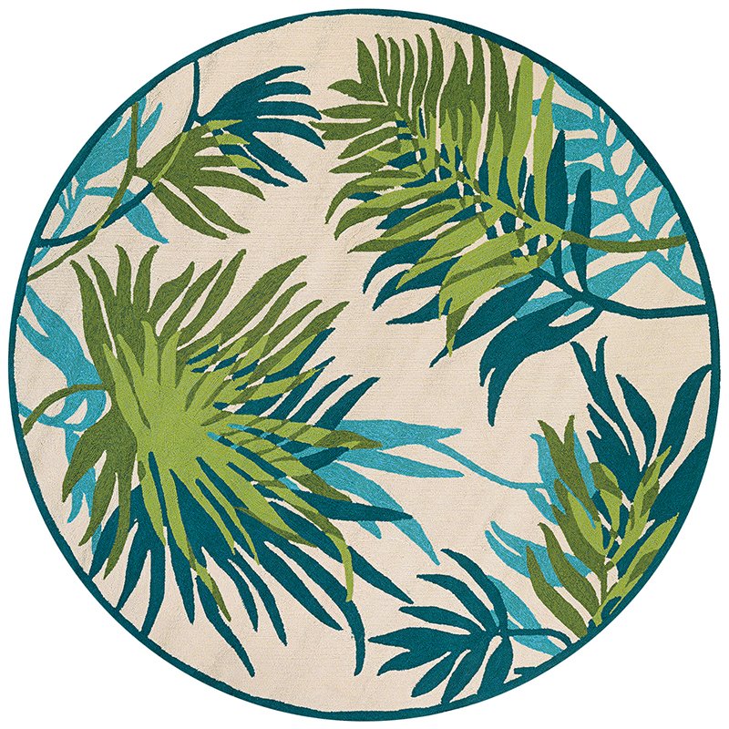 Jungle Leaves Area Rug, Ivory/Forest Green ,Round, 7'10" x 7'10". Picture 1