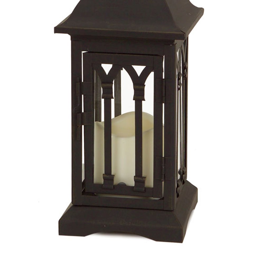 Lantern w/3"x3" LED Candle (Set of 2) 12.25"H Iron/Glass/Plastic. Picture 3