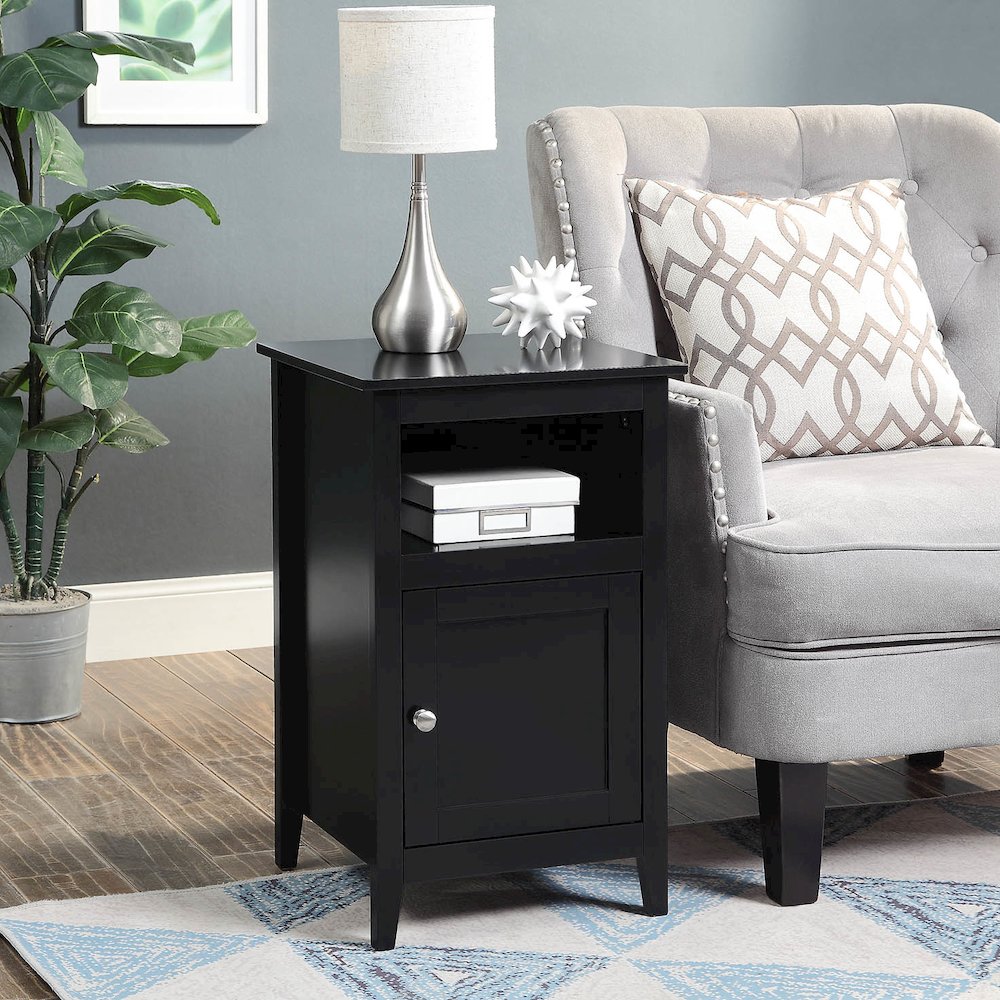 Designs2Go End Table with Storage Cabinet and Shelf, Black. Picture 4