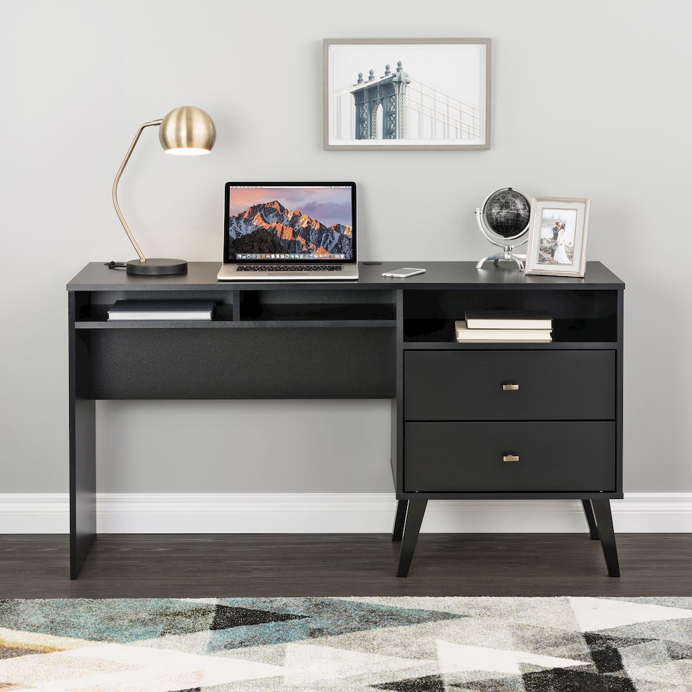 Milo Desk with Side Storage and 2 Drawers, Black. Picture 3