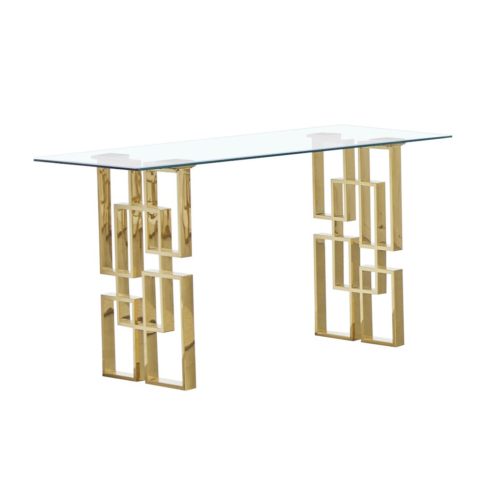 Best Quality Furniture- Clear tempered glass console table with gold stainless steel base. Picture 1