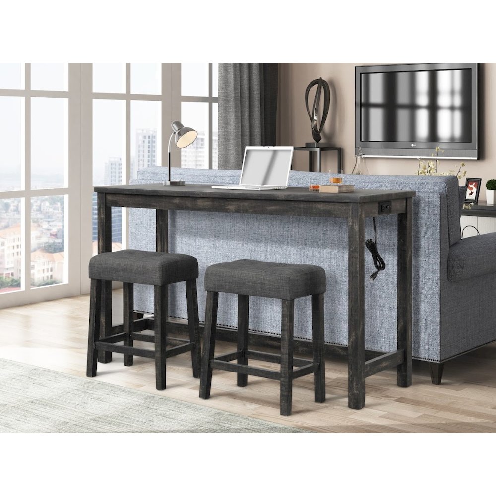 Yosef 60" Charcoal Rectangular Bar Table with 2 USB Ports/Electrical Outlet. Picture 2