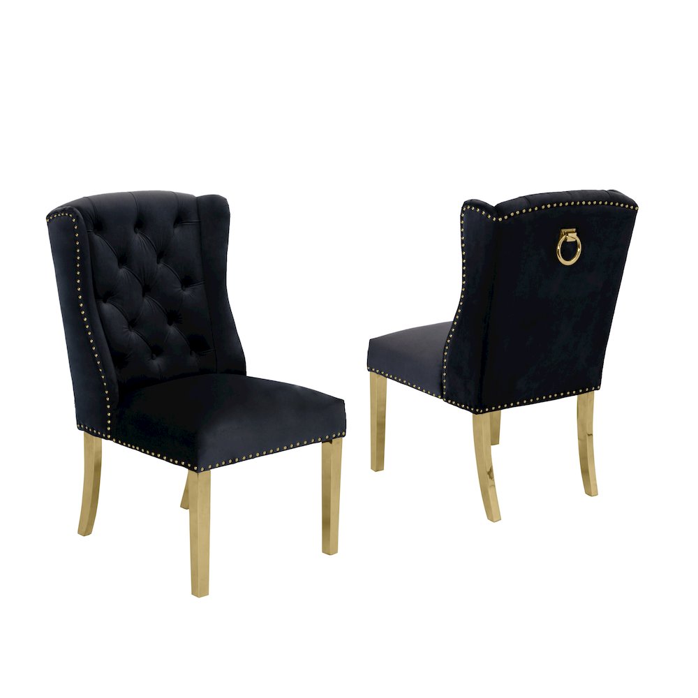 Tufted Velvet Upholstered Side Chairs, 4 Colors to Choose (Set of 2) - Black 581. Picture 2