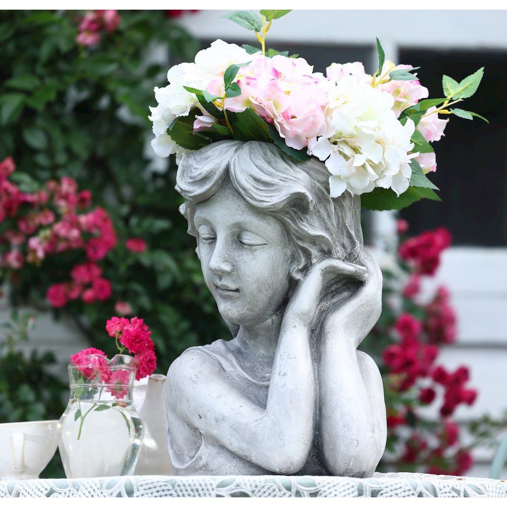 LuxenHome Gray MgO Lady Head Bust Planter. Picture 2