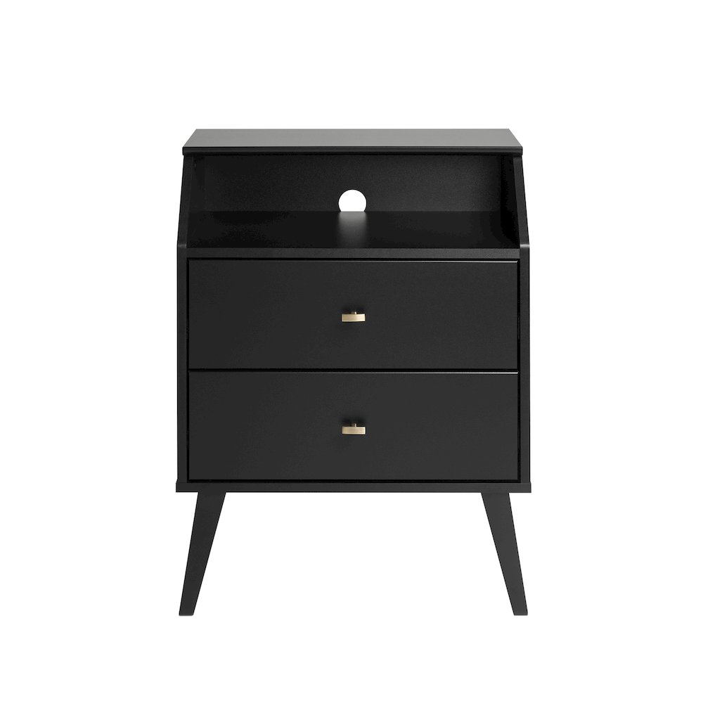 Milo 2 Drawer Night Stand with Angled Top, Black. Picture 4