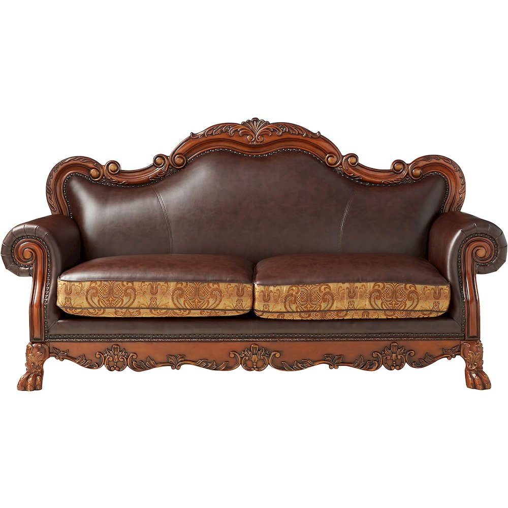 Sofa (w/3 Pillows), Brown PU & Chenille, Cherry Oak 15160. Picture 3