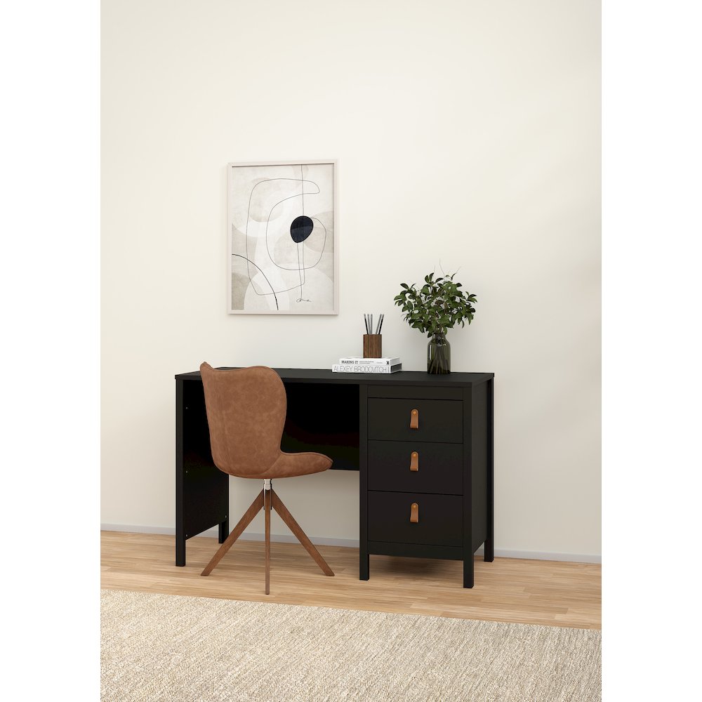 Madrid Home Office Writing Desk with 3 Storage Drawers, Black Matte. Picture 5