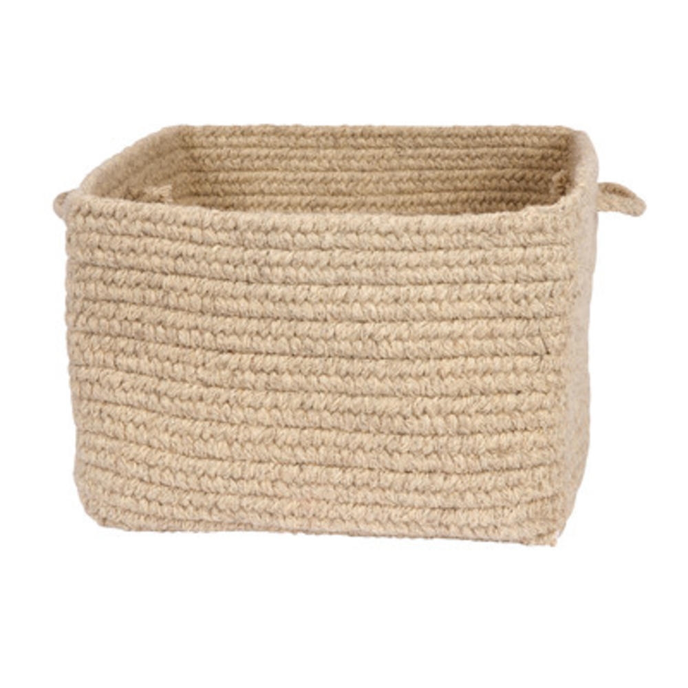 Chunky Natural Wool Square Basket - Light Beige 12"x8". Picture 1