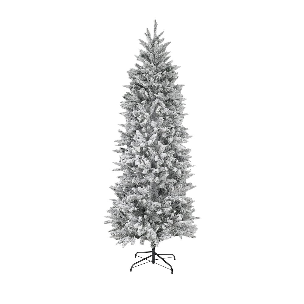 Pre-Lit Clear LED 7ft Artificial Flocked Christmas Tree with Metal Stand. Picture 1
