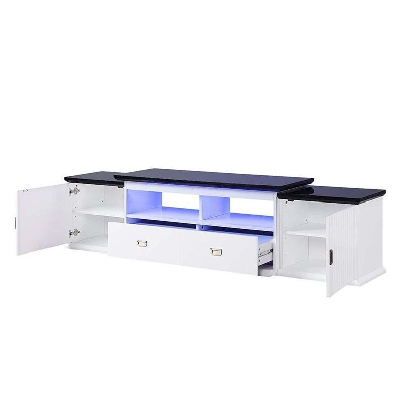 ACME Barend TV Stand w/LED, White & Black High Gloss Finish. Picture 1
