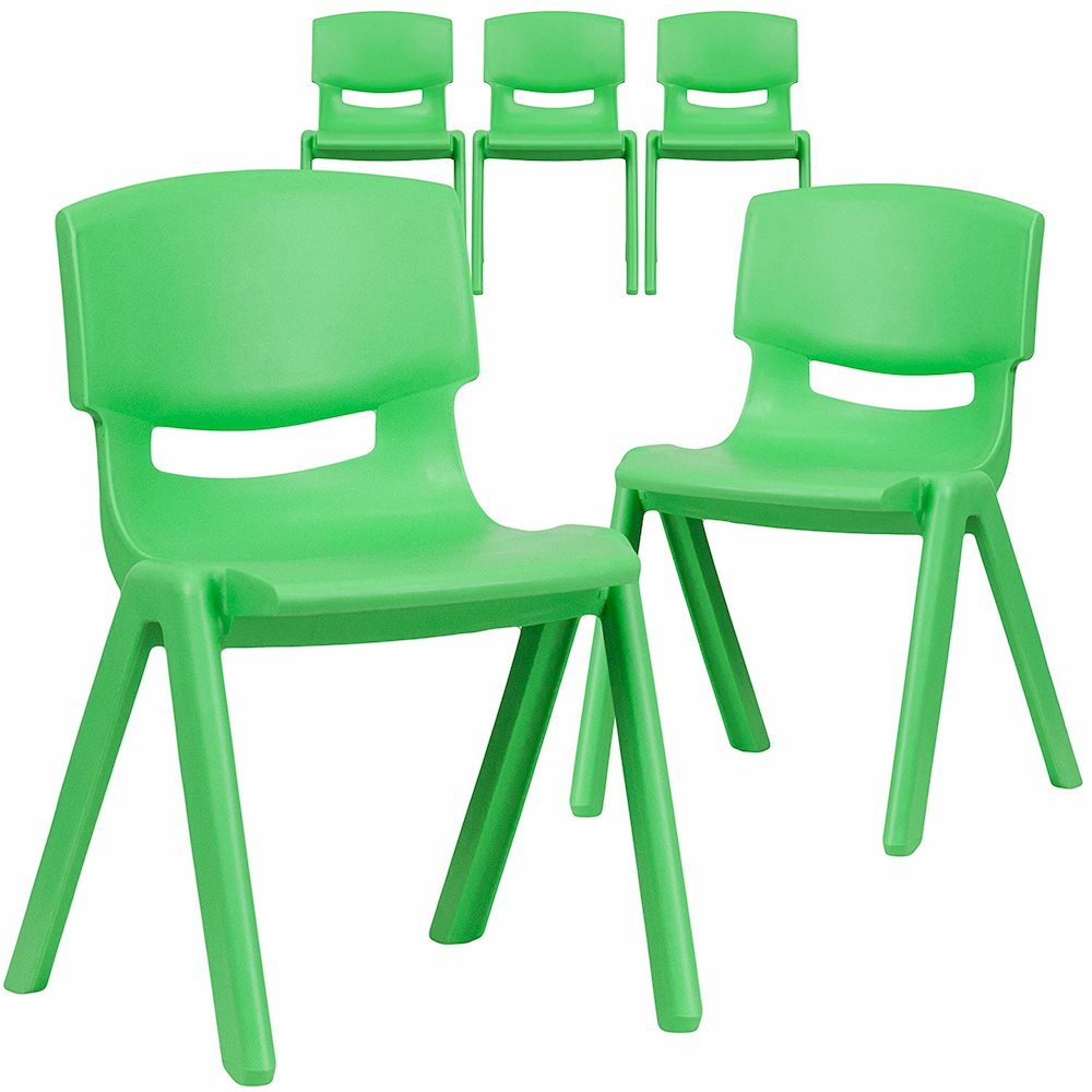 Green Plastic Stackable School Chair with 13.25'' Seat Height pack of 5. Picture 1
