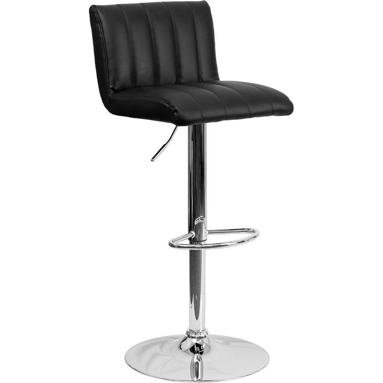 Black Vinyl Adjustable Height Barstool with Vertical Stitch Back/Seat. Picture 1