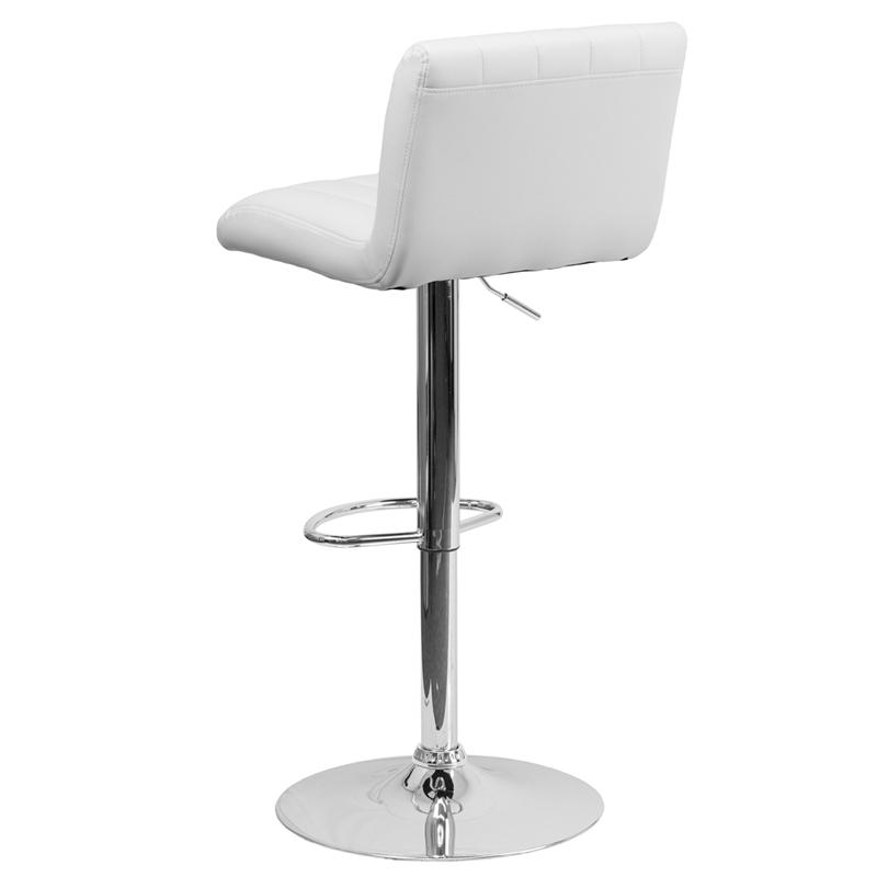 Contemporary White Vinyl Adjustable Height Barstool with Vertical Stitch Back/Seat and Chrome Base. Picture 3