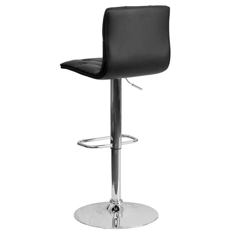 Contemporary Button Tufted Black Vinyl Adjustable Height Barstool with Chrome Base. Picture 3