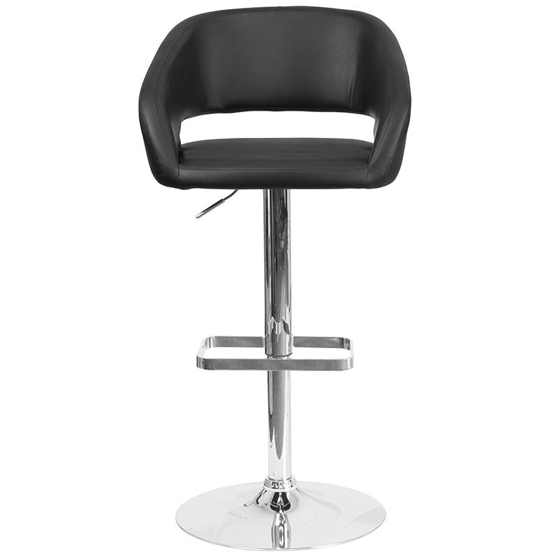Black Vinyl Adjustable Height Barstool with Rounded Mid-Back and Chrome Base. Picture 4