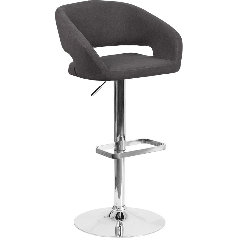 Charcoal Fabric Adjustable Height Barstool with Rounded Mid-Back and Chrome Base. Picture 1